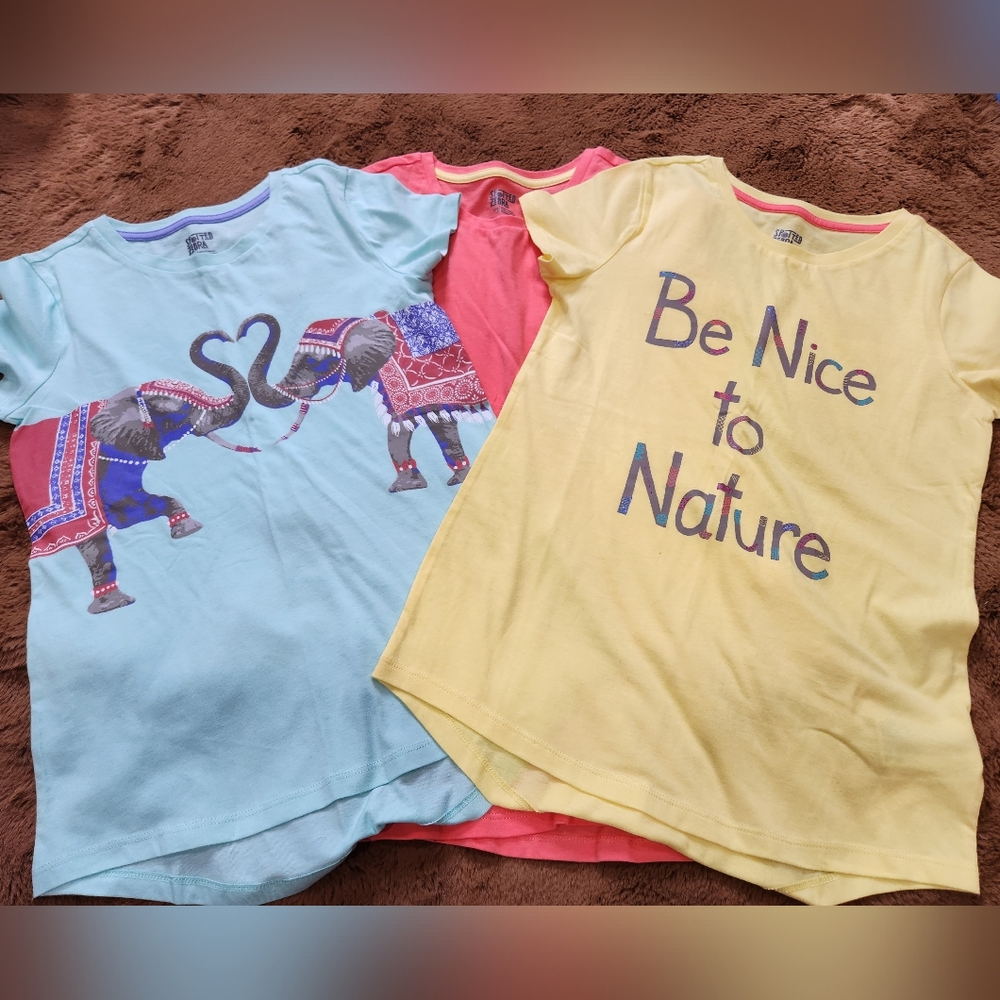 🆕️ 💜 Girls L (10) Spotted Zebra, 3 Pack Colorful Graphic T-Shirts Set